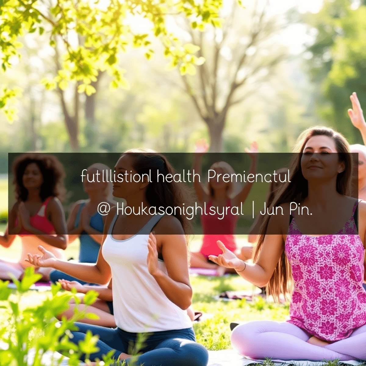 A diverse group of people practicing yoga and meditation outdoors, surrounded by greenery and sunlight, conveying a sense of harmony and well-being.