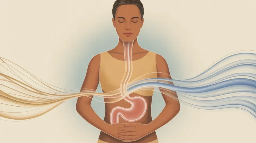 Solidhealthinfo.com SHI Person holding their stomach representing the gut brain connection